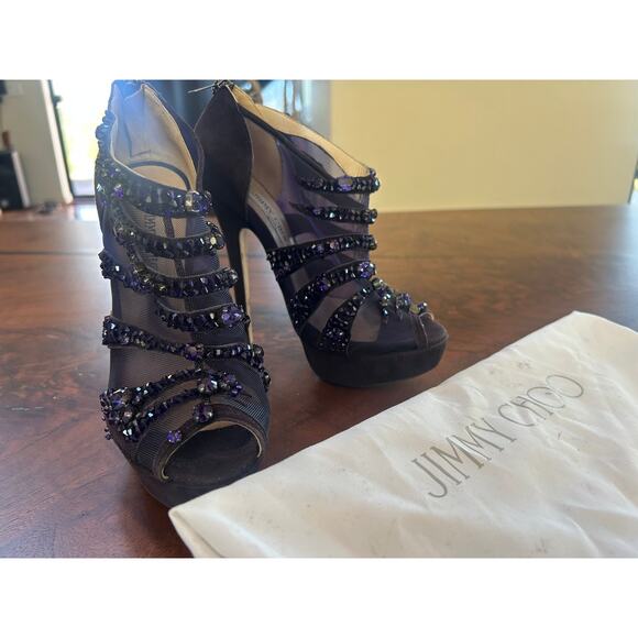 Jimmy Choo Shoes - Jimmy Choo Purple Animal Print Suede Crystal Mesh Platform Booties 36.5 6
